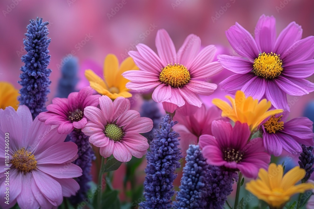 Poster a close-up view of a colorful bouquet of flowers, ideal for use in lifestyle or editorial photograph