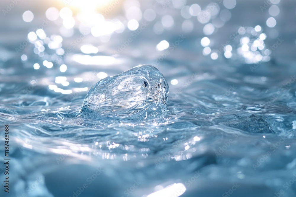 Poster a single piece of ice floating on the surface of calm water, with potential uses in environmental or