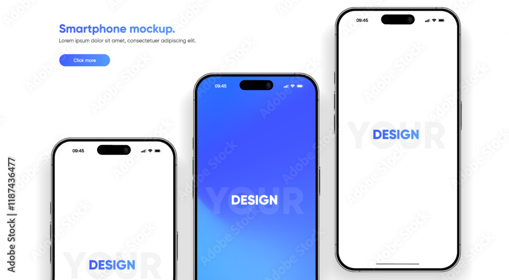 Poster Realistic smartphone mockup. Mobile phone vector with isolated on white background. Device front view. 3D mobile phone with shadow. Realistic, high quality smart phone mockup for ui ux presentation.