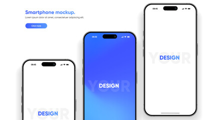 Realistic smartphone mockup. Mobile phone vector with isolated on white background. Device front view. 3D mobile phone with shadow. Realistic, high quality smart phone mockup for ui ux presentation.
