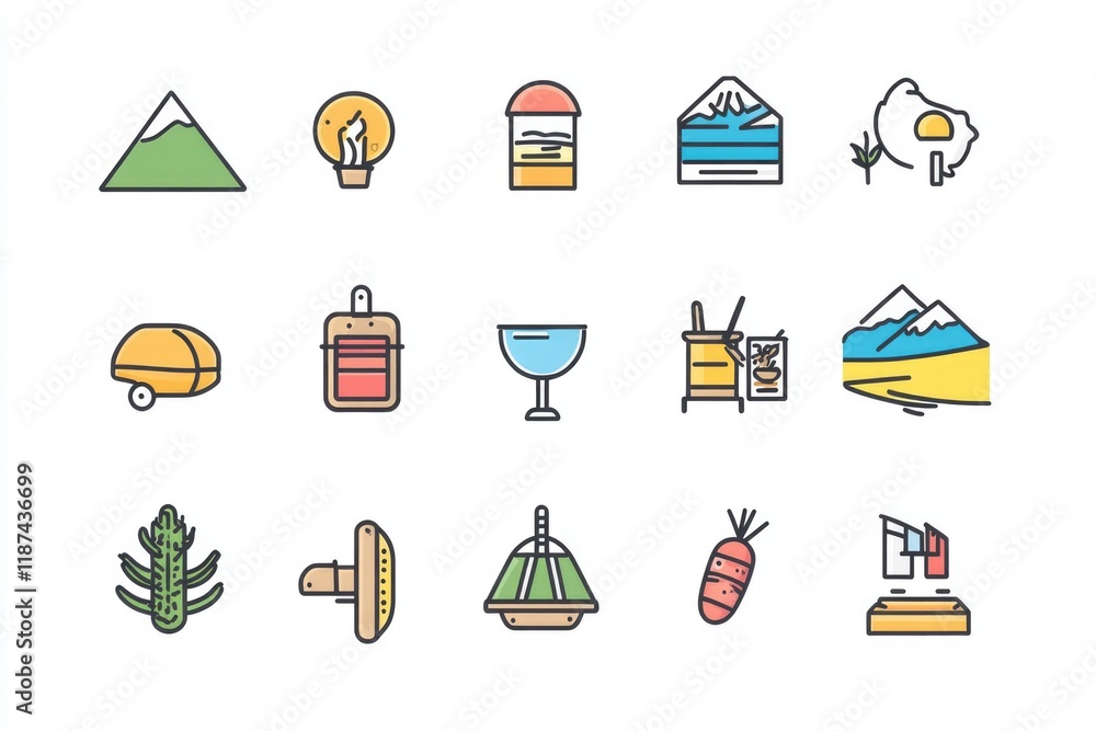 Poster a collection of colorful icons arranged neatly on a clean white background, suitable for use in pres
