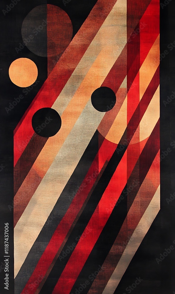 Poster abstract geometric shapes with bold diagonal lines in contrasting warm and cool tones, set against a