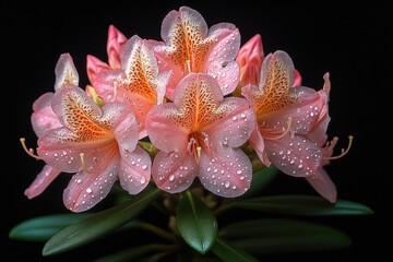 Fototapeta premium Close-up of pink flowers with water droplets glistening on petals, perfect for beauty or wellness uses