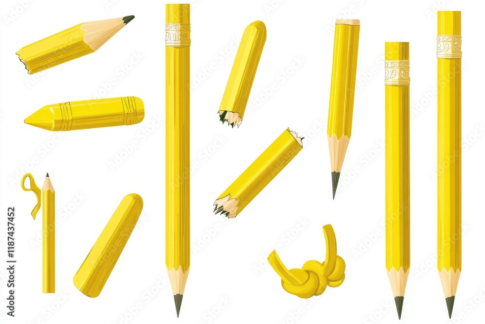 Poster A collection of yellow pencils and a pair of scissors on a table or desk