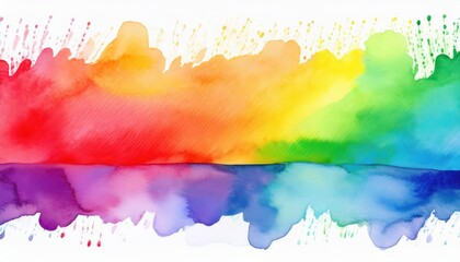 Vibrant Rainbow Watercolor Banner A Glimpse of Joy and Serenity in a RainKissed Scene, Depicting Pure Hues on a White Canvas.