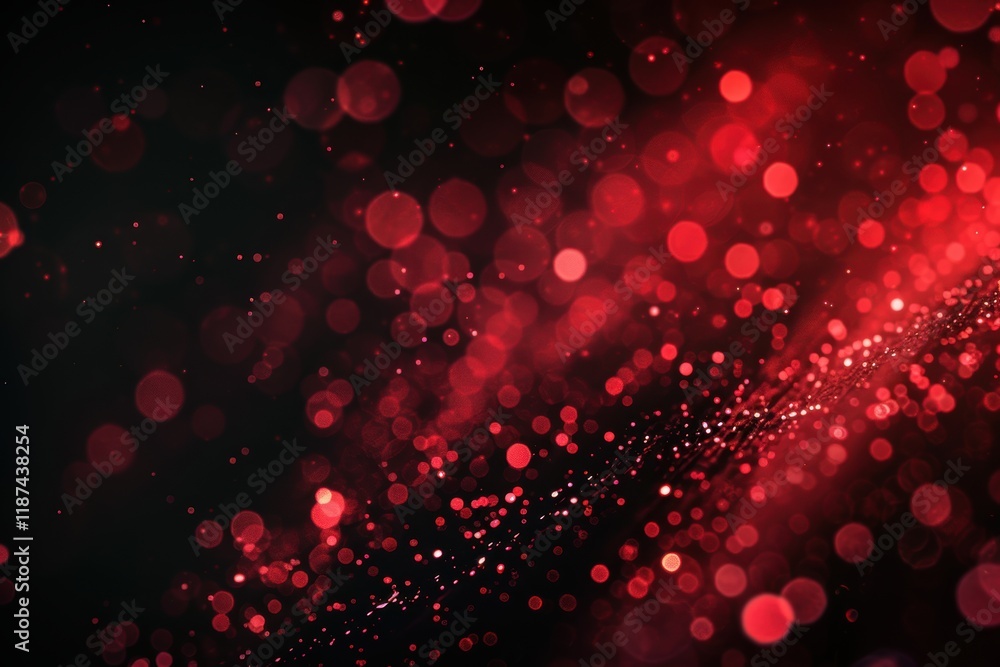 Poster red bokeh dots on a black background featuring texture and lights, creating a cosmic aesthetic with 