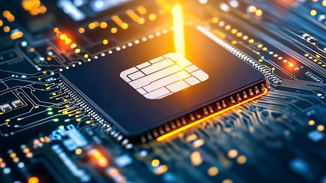 A digital padlock appears on a circuit board, locking a credit card in place, as data flows securely around it, highlighting the importance of online payment protection.