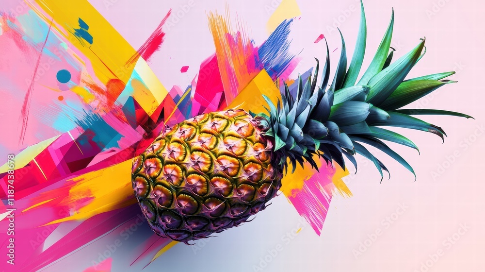 Fototapete Geometric pineapple design featuring vibrant colors and abstract patterns creating a tropical feel. Generative AI