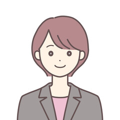 正面を向いた笑顔のスーツの女性（肌の色あり）