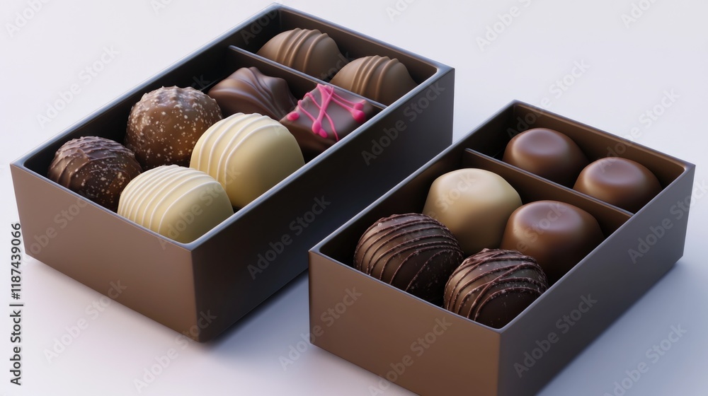 Poster a few boxes of assorted chocolates sitting on a table, perfect for gifting or snacking