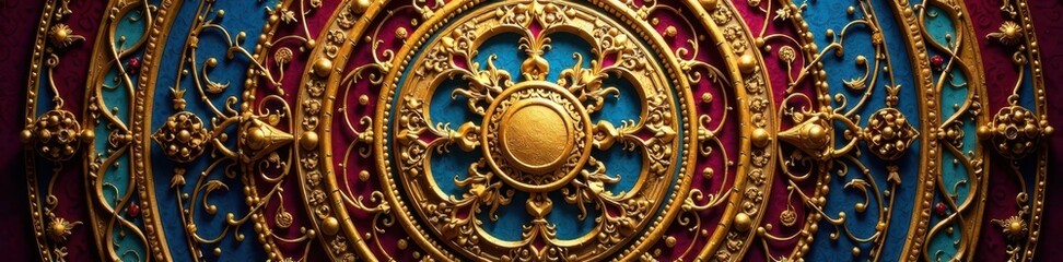 Obraz premium Golden Aum within ornate mandala, circular frame , print, texture