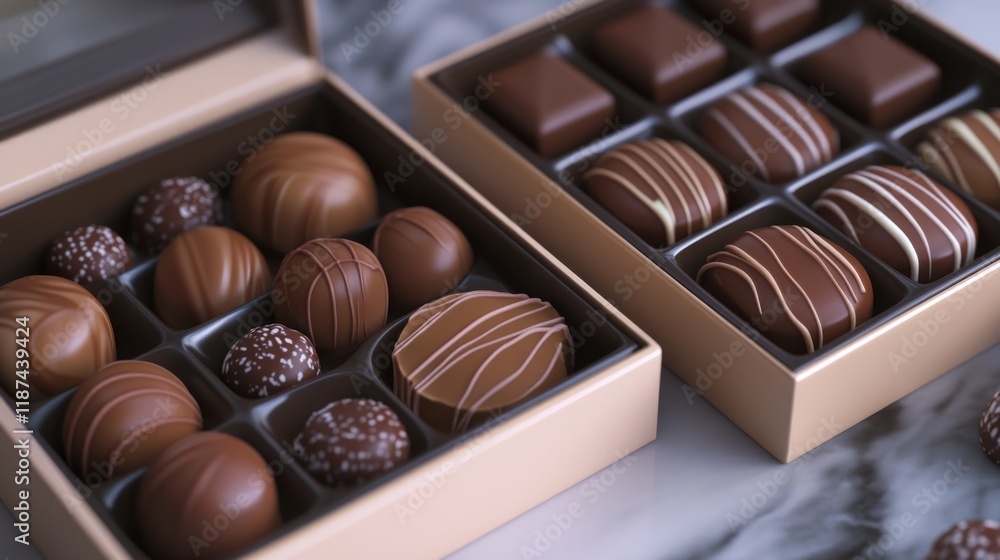 Poster A box of assorted chocolates sits on a table, ready for snacking