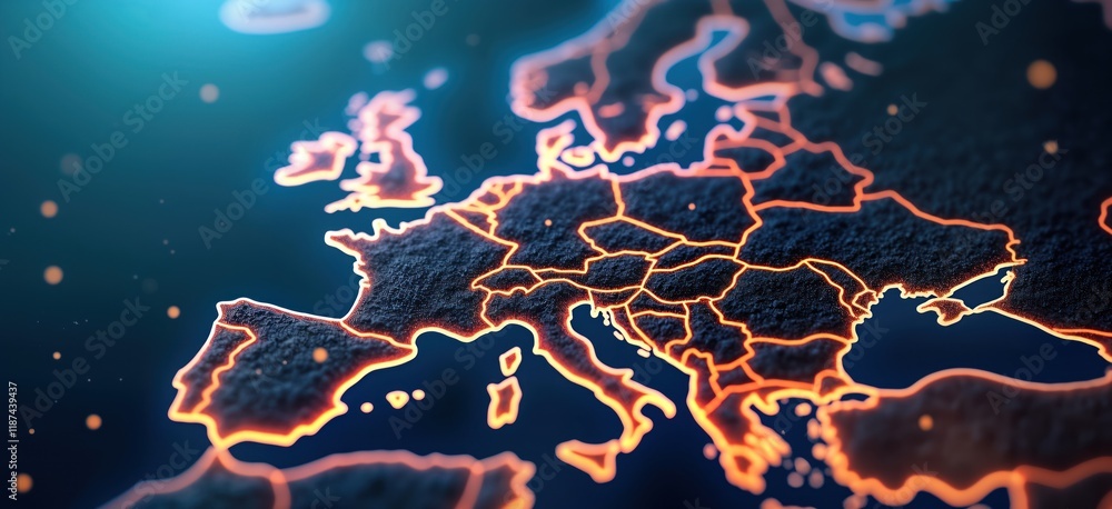 Aufkleber European tech network map shows international communication links. Global data transfer system. Futuristic tech concept. Modern telecom network. European nations connected. Global internet. Business,