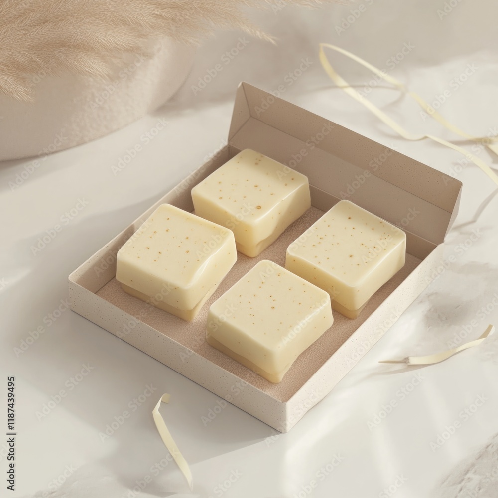 Poster a single box of soap sitting on a flat surface, ready for use