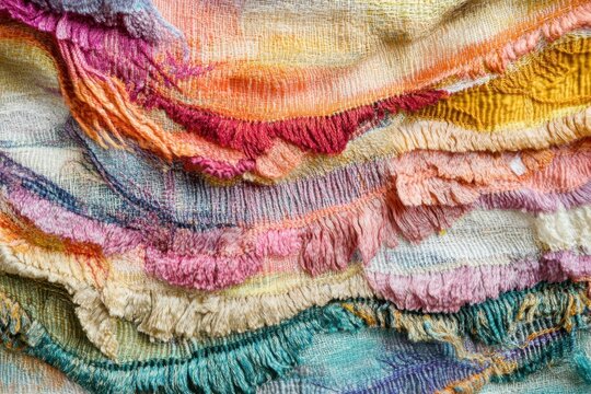 Colorful Textured Fabric With Fringed Edges