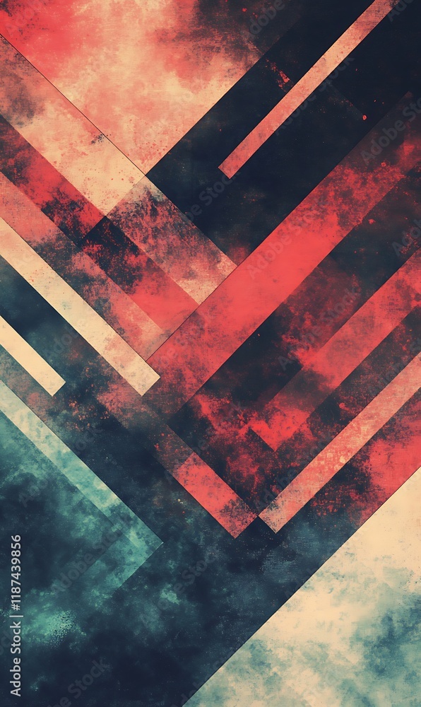 Poster a background of diagonal lines and geometric shapes in neon and pastel tones, featuring a soft gradi