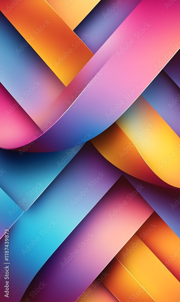 Poster a background of diagonal lines and geometric shapes in neon and pastel tones, featuring a soft gradi