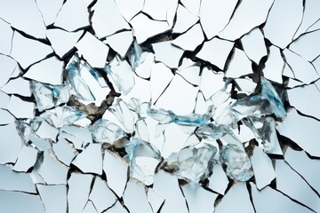 Cracked surface revealing shattered glass beneath in an artistic display of destruction