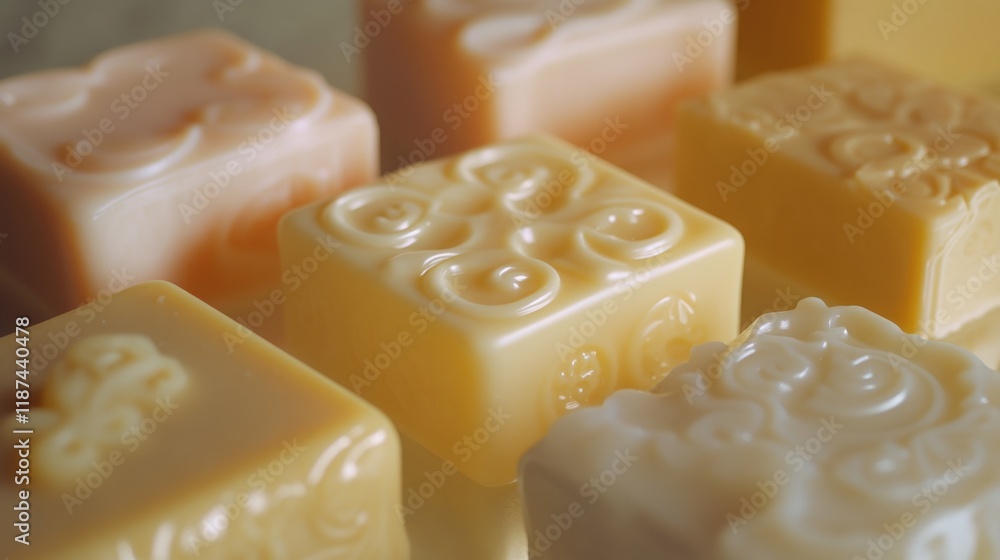 Poster a close-up view of multiple soap bars stacked together