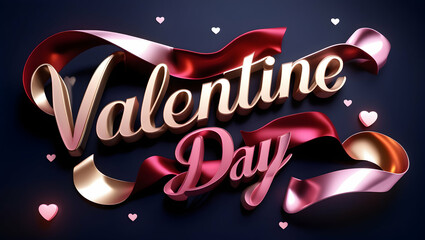 Romantic Valentine's Day greeting with gold and maroon ribbons