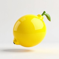 A yellow lemon with a green leaf on top. The lemon is floating in the air. The image has a playful and whimsical mood