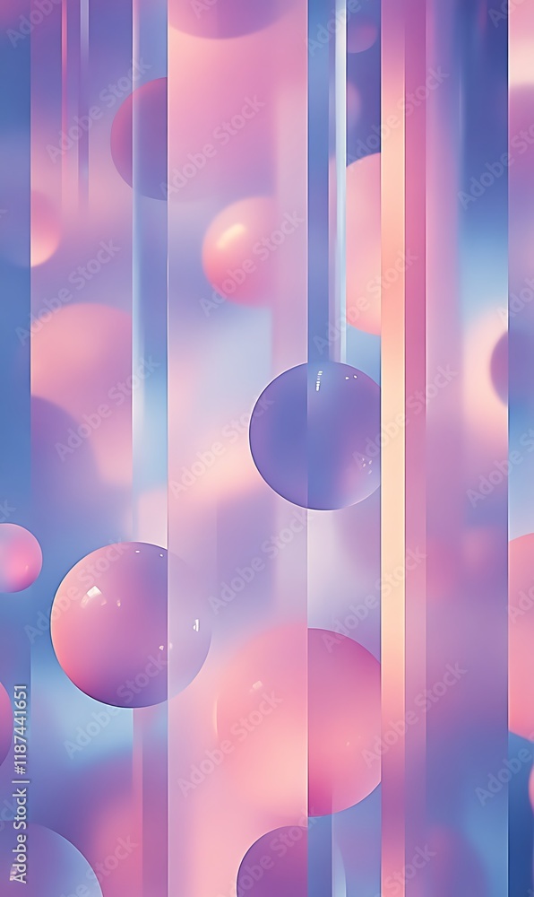Poster the backdrop features geometric shapes, floating circles in pink and blue, with sharp diagonal lines
