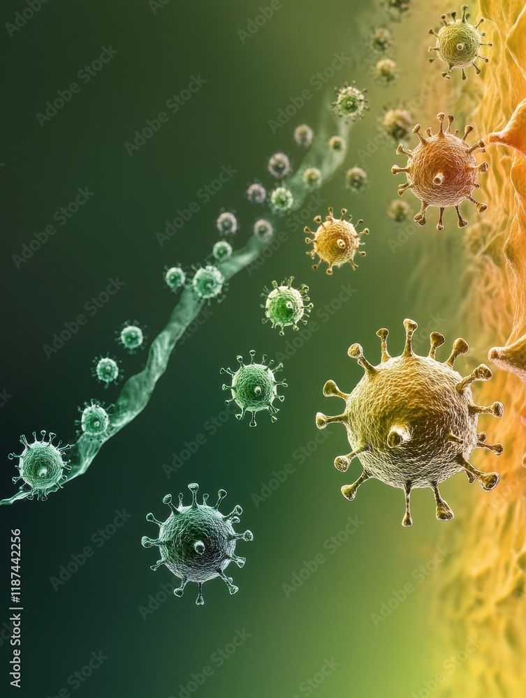 Poster virus forms displaying progression from simple structures to complex entities in a dynamic represent