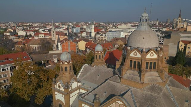 Synagogue in Novi Sad, Serbia - drone view