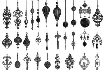 Close-up of various decorative ornaments against a white backdrop, ideal for use in gift wrapping, packaging, or as design element