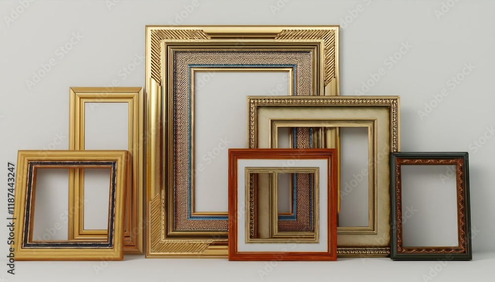 Aufkleber a compelling collection of assorted picture frames in an isolated scene, showcasing variety and eleg