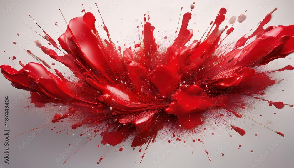 Poster vibrant red artistic expression closeup view of explosive paint splashes against a bold white backdr