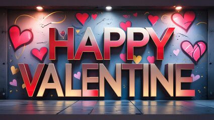 Valentine's Day greeting wall art with hearts in a modern interior