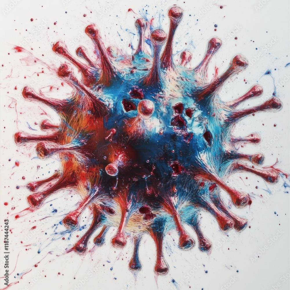Poster vibrant illustration of virus mutation showcasing intricate details and colors. generative ai
