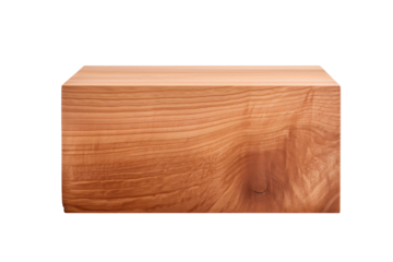 Solid rectangular block of polished wood showcasing natural grain and texture in a minimalist setting