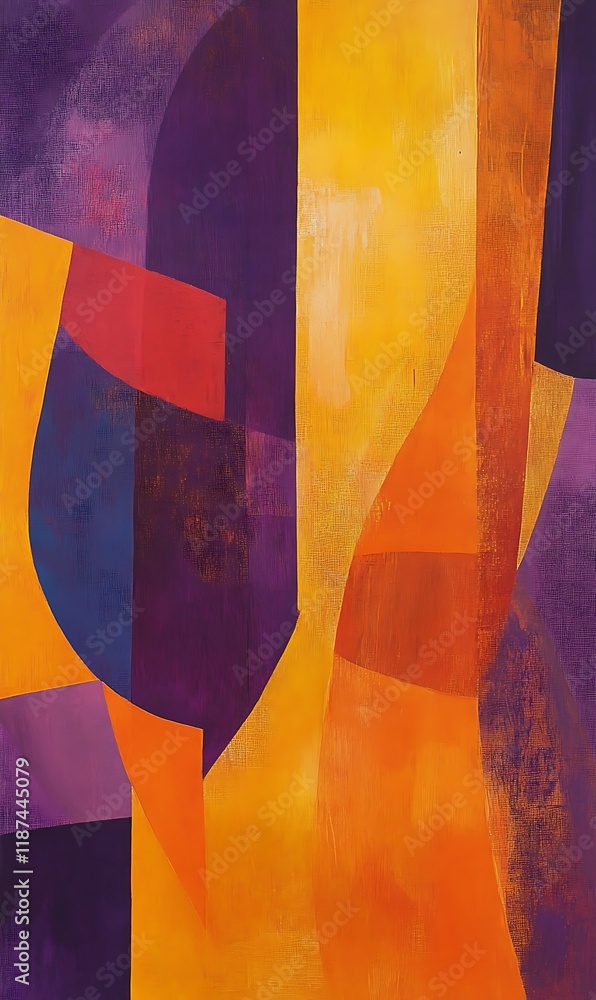 Poster a vibrant mix of orange and purple geometric shapes merging in an abstract background with smooth fl
