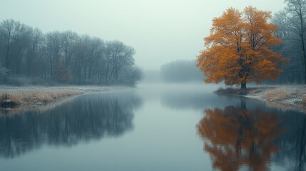 Fototapeta premium morning outside the city rural landscape fog on the river in the village of dunilovo russia