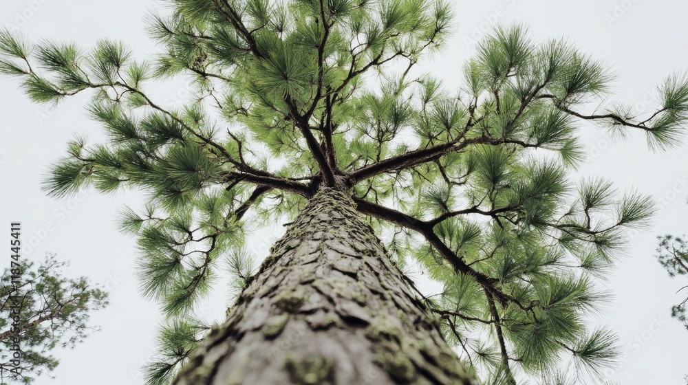 Poster A view from the top of a tall pine tree in a forest, with trees and foliage below