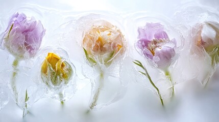 Fototapeta premium A close-up shot of a bouquet of flowers wrapped in plastic for preservation or transportation
