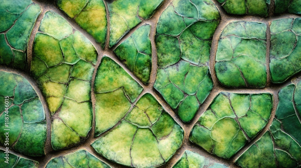 Poster A close-up shot of intricate green leaf patterns, ideal for use in designs related to nature and the outdoors