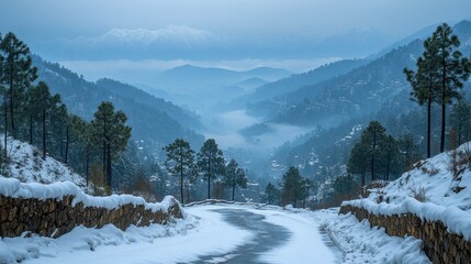murree nathia gali pakistan january 12 2018 a distant view of himalayan mountain range between the pakistani towns of murree and nathia gali both towns are popular tourist spots