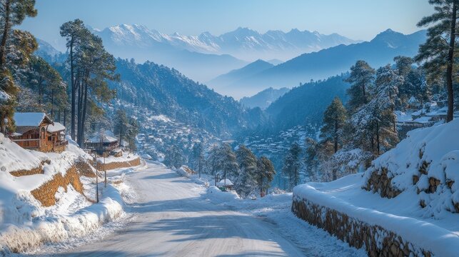 murree nathia gali pakistan january 12 2018 a distant view of himalayan mountain range between the pakistani towns of murree and nathia gali both towns are popular tourist spots