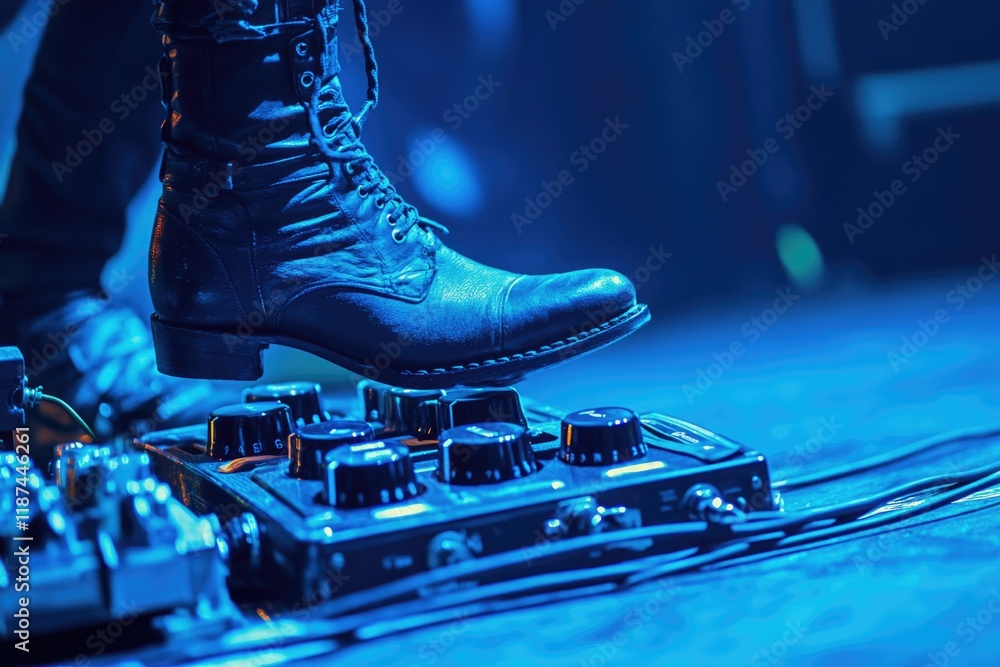 Poster a person operating a dj controller with lights and effects