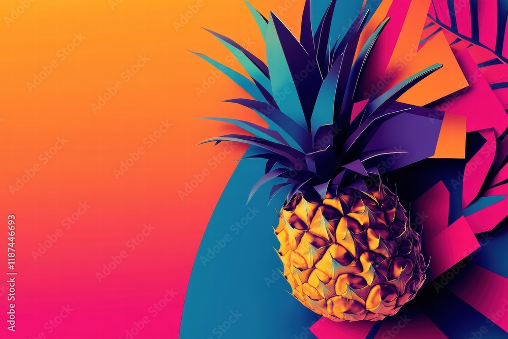 Aufkleber Abstract geometric design of a vibrant pineapple with dynamic colors and shapes. Generative AI