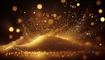 Naklejka premium Vibrant Festival Nights Glowing Golden Lights Scattered Across Golden Sandy Shores at Twilight, Creating a Magical Scene Amidst the Starry Night Sky