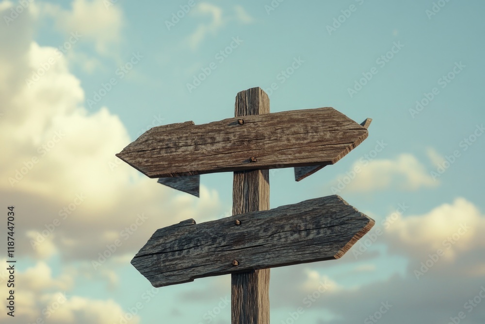 Aufkleber A simple wooden sign featuring two arrows pointing in opposite directions, suitable for use as a navigation or direction indicator