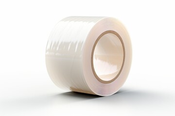 Clear adhesive tape roll on a plain background for various packaging and crafting needs