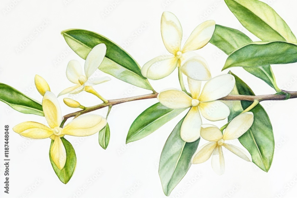 Poster A whimsical illustration of a lemon tree branch in watercolor style, ideal for use as a decorative element or symbol in various design contexts