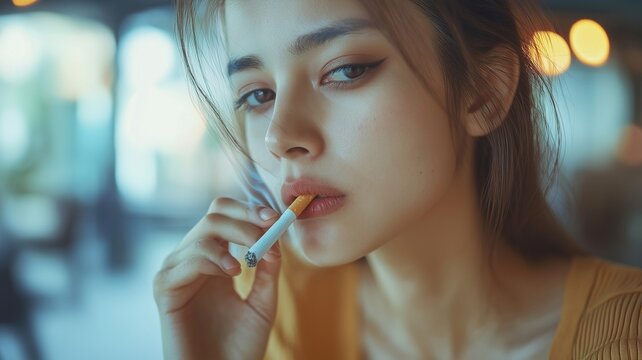 No smoking. Woman, quit smoking, decline, reject, take a cigarette, and say no