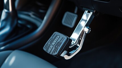 Naklejka premium A close-up shot of a car's steering wheel with detailed buttons and controls