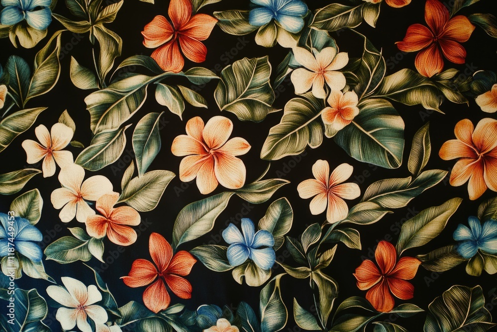 Poster A close-up shot of a floral print fabric with intricate patterns and colors